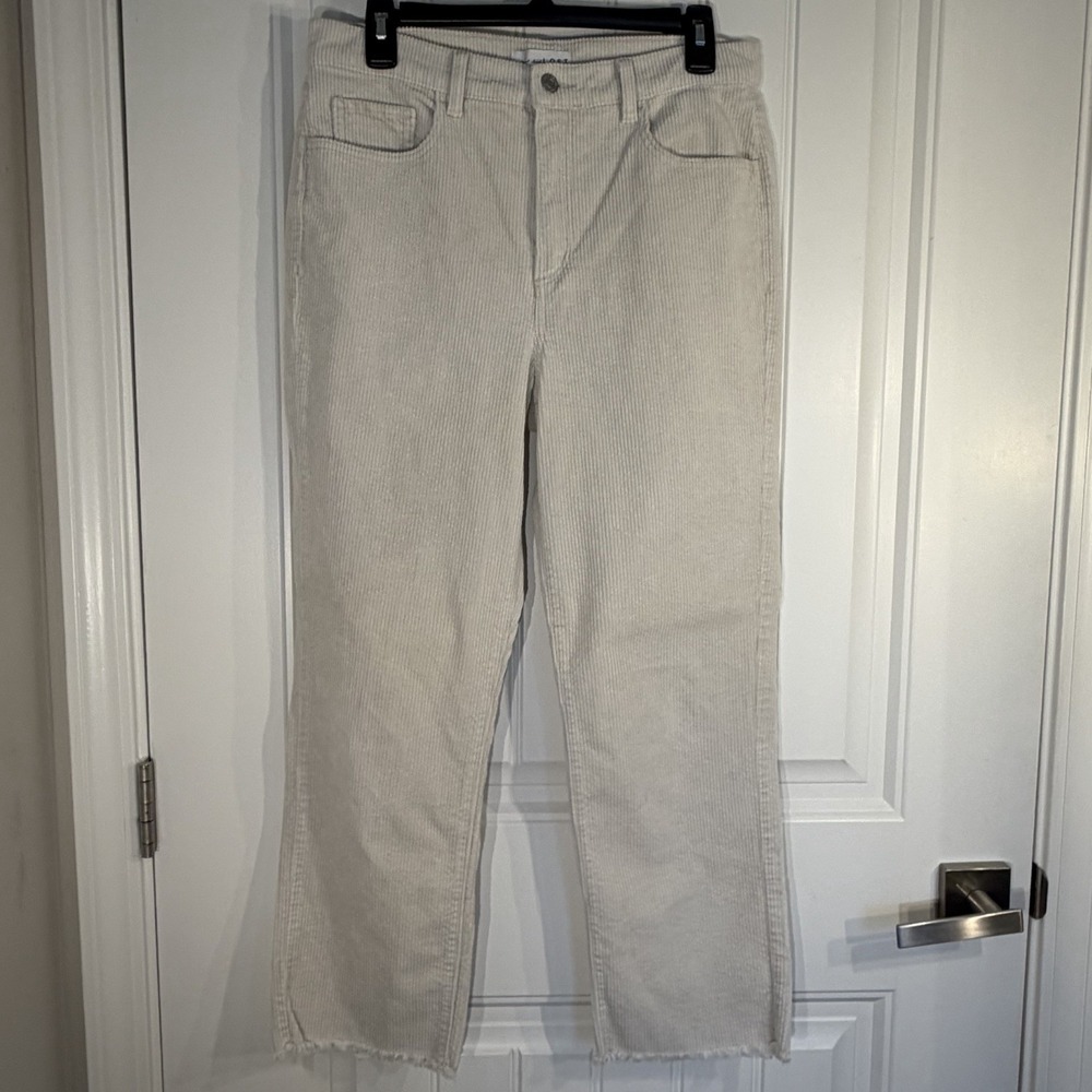 LOFT Cream Corduroy Straight Leg Pants Raw Hem Size 29/8 Neutral Minimalist